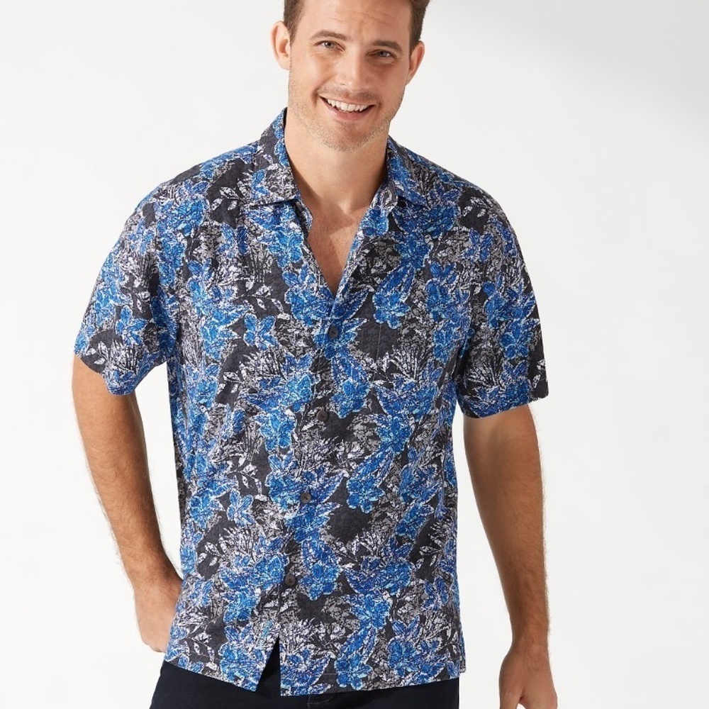Tommy Bahama Men's After Hours Blooms Camp Silk Shirt EUC